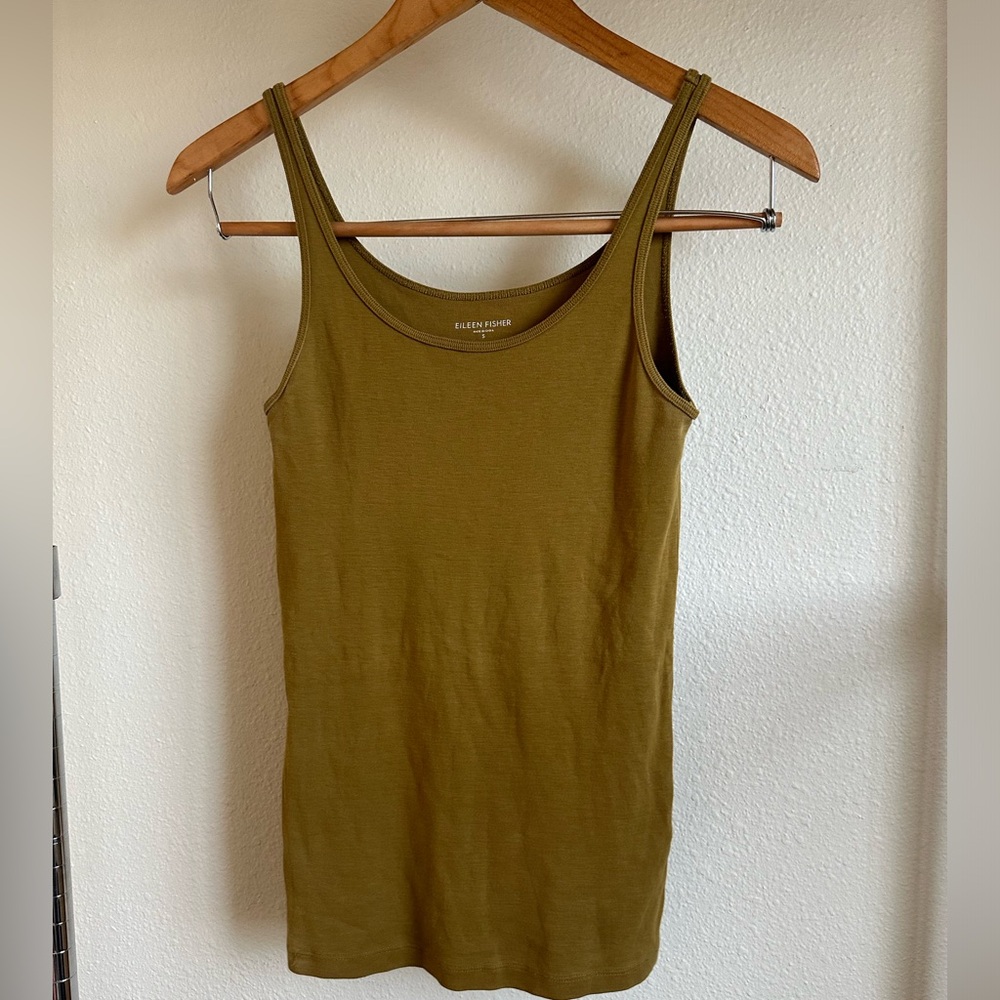 Eileen Fisher Olive Green Brown Breen Cotton Ribbed Tank Top